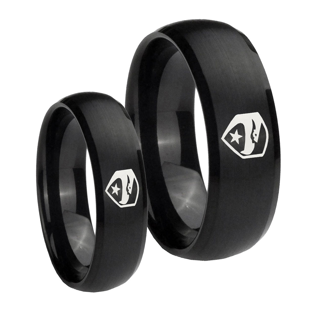 GI Joe Eagle Dome Brush Black Tungsten His Hers Ring Set