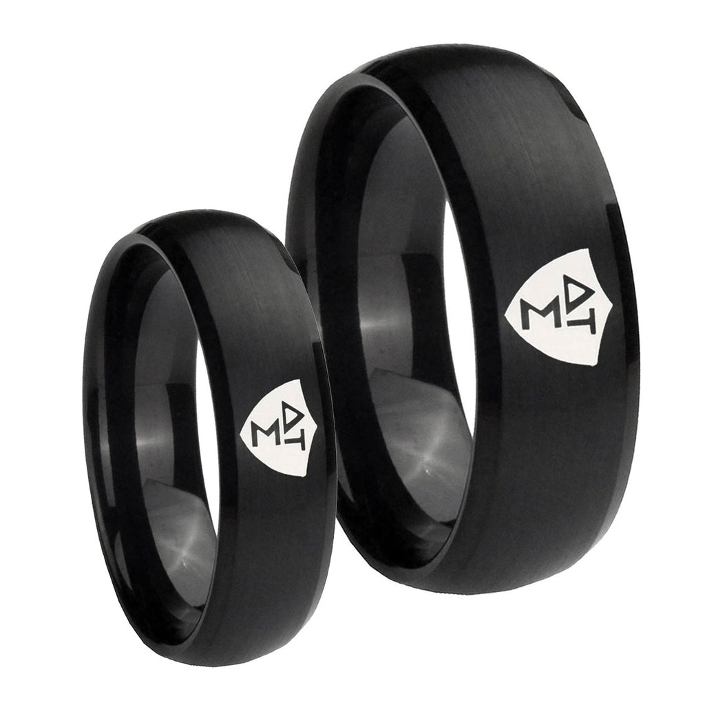 Greek CTR Dome Brush Black Tungsten Bridal Band Set
