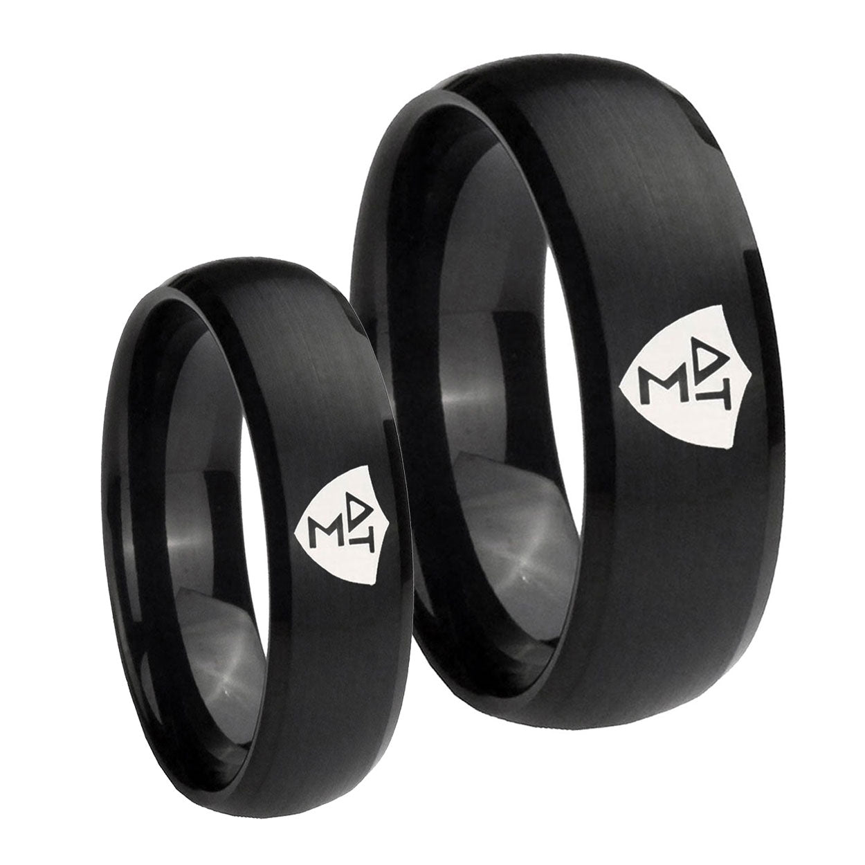 Greek CTR Dome Brush Black Tungsten Bridal Band Set