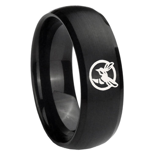 10mm Honey Bee Dome Brush Black Tungsten Carbide Custom Mens Ring