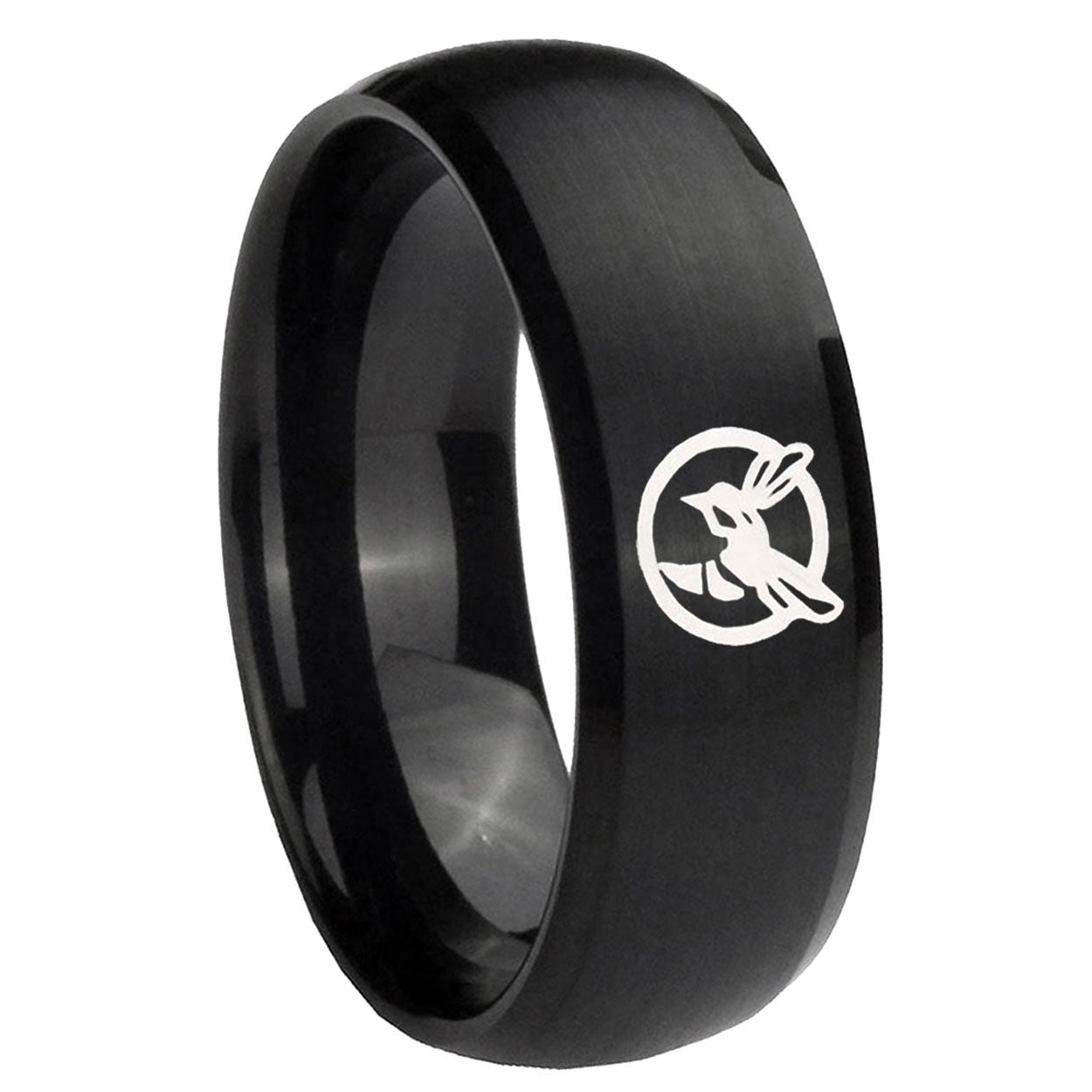 8MM Honey Bee Dome Brush Black Tungsten Wedding Band Mens