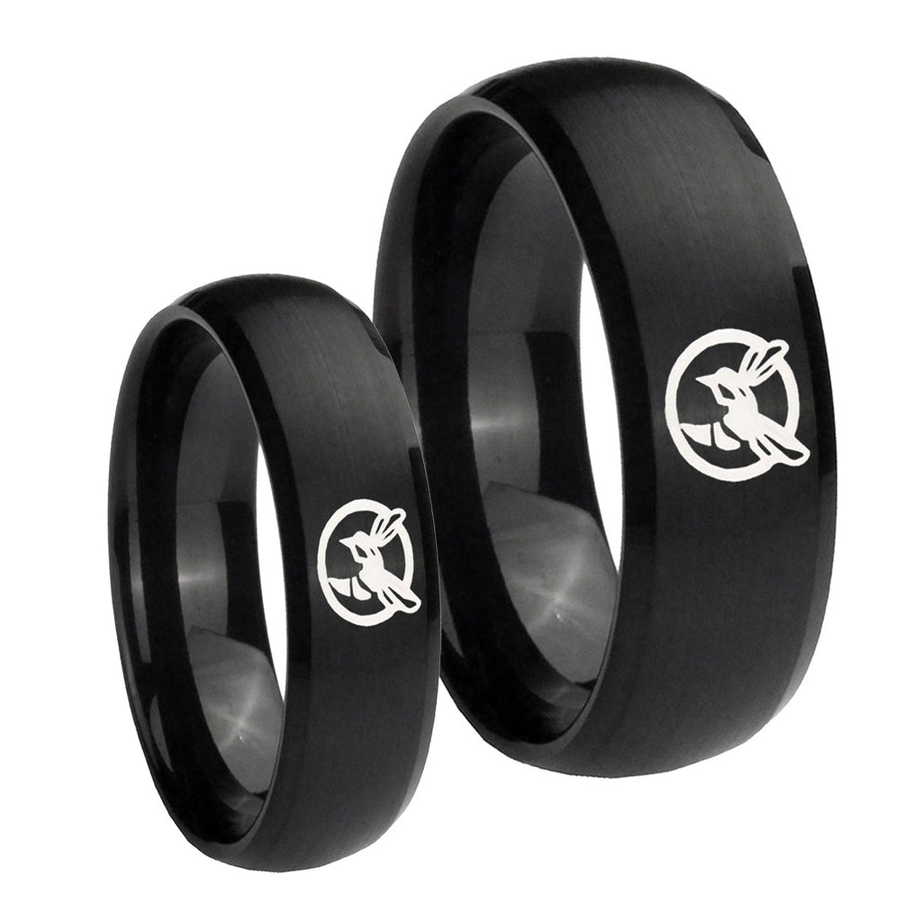 Honey Bee Dome Brush Black Tungsten Bridal Set Rings