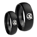 Honey Bee Dome Brush Black Tungsten Bridal Set Rings