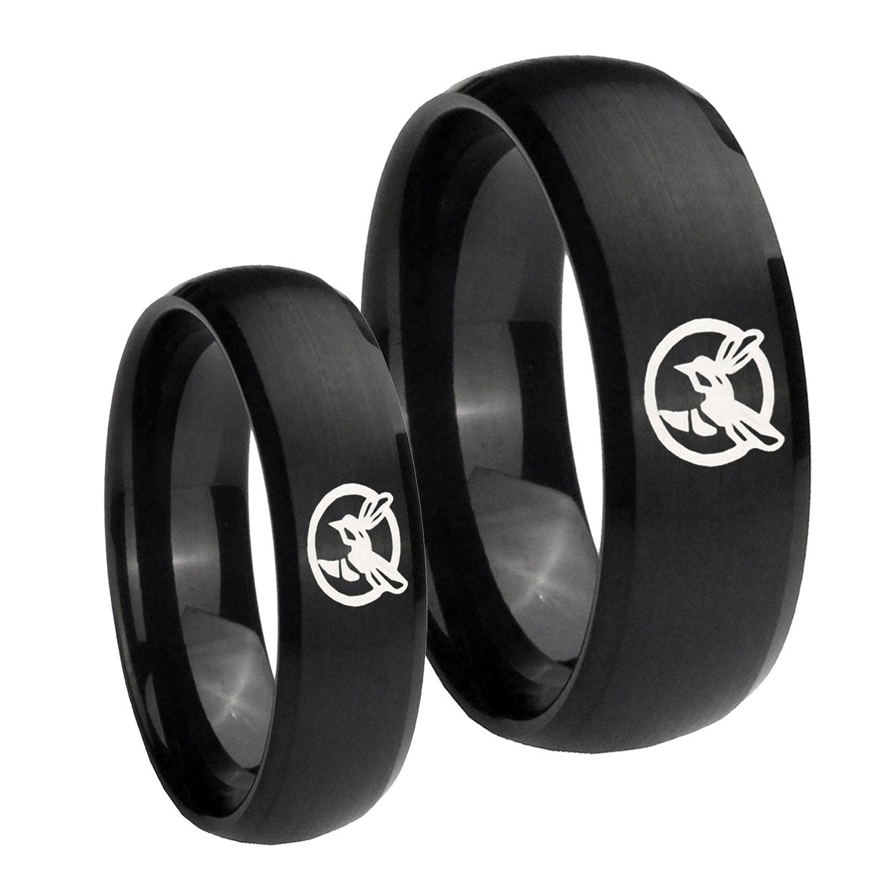 Honey Bee Dome Brush Black Tungsten Bridal Set Rings