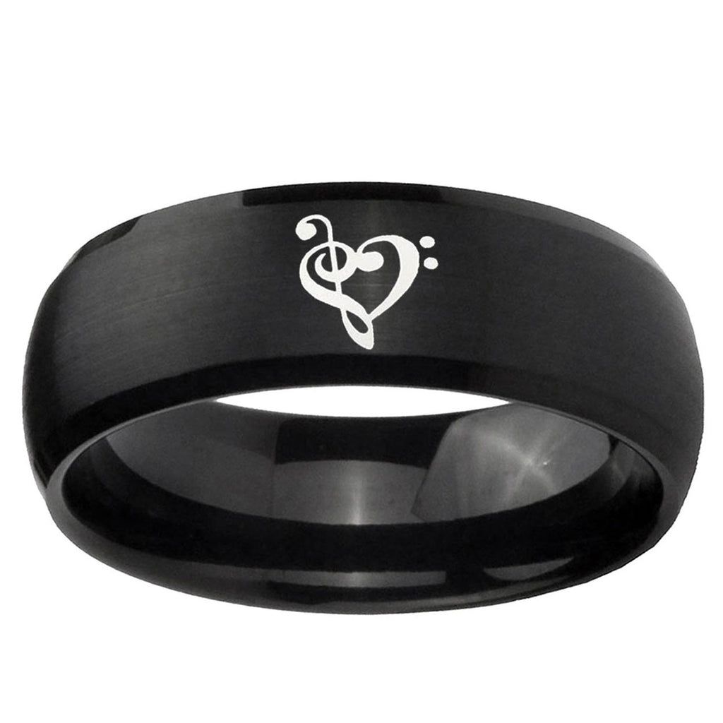 5MMMusic & Heart Dome Brush Black Tungsten Custom Mens Ring