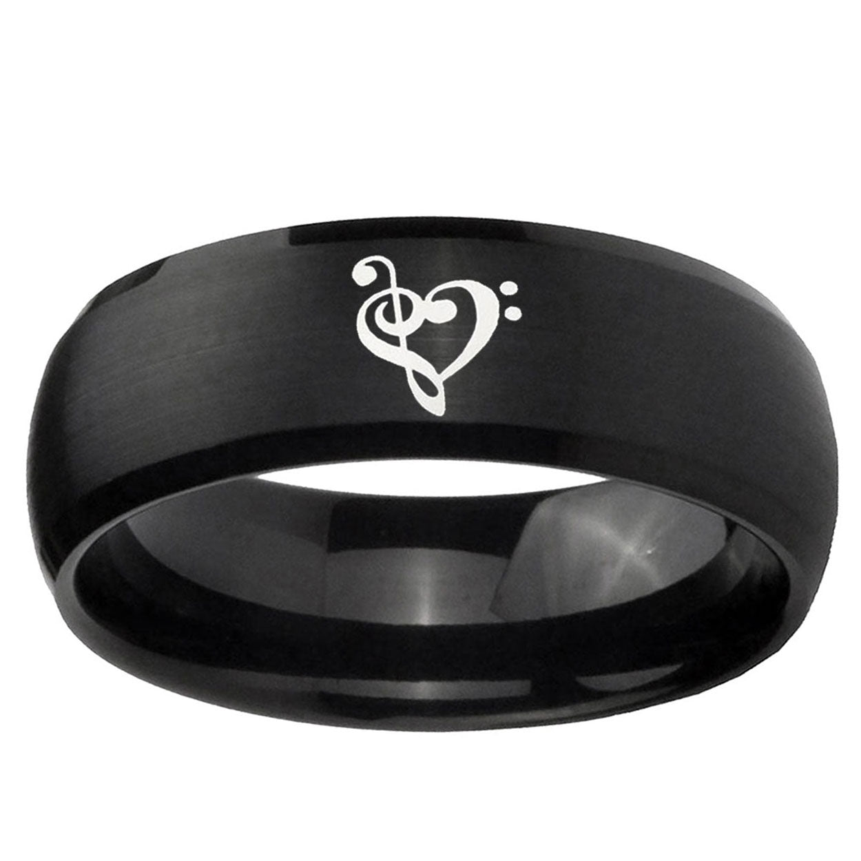 5MMMusic & Heart Dome Brush Black Tungsten Custom Mens Ring