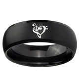 5, 8mm Music & Heart Dome Brush Black Tungsten Ring