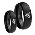 Music & Heart Dome Brush Black Tungsten Couple Wedding Rings