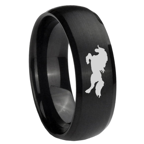10mm Horse Dome Brush Black Tungsten Carbide Men's Promise Rings