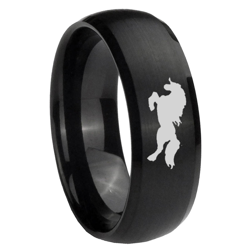 8MM Horse Dome Brush Black Tungsten Men's Engagement Ring