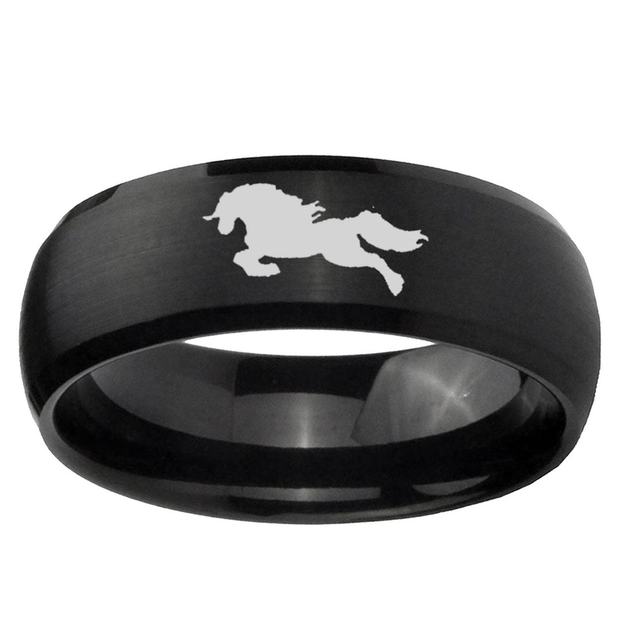 10mm Horse Dome Brush Black Tungsten Ring