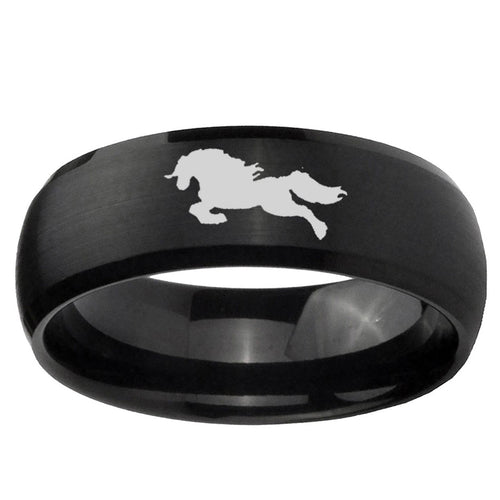 10mm Horse Dome Brush Black Tungsten Ring