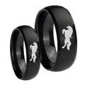 Horse Dome Brush Black Tungsten Bridal Set Ring