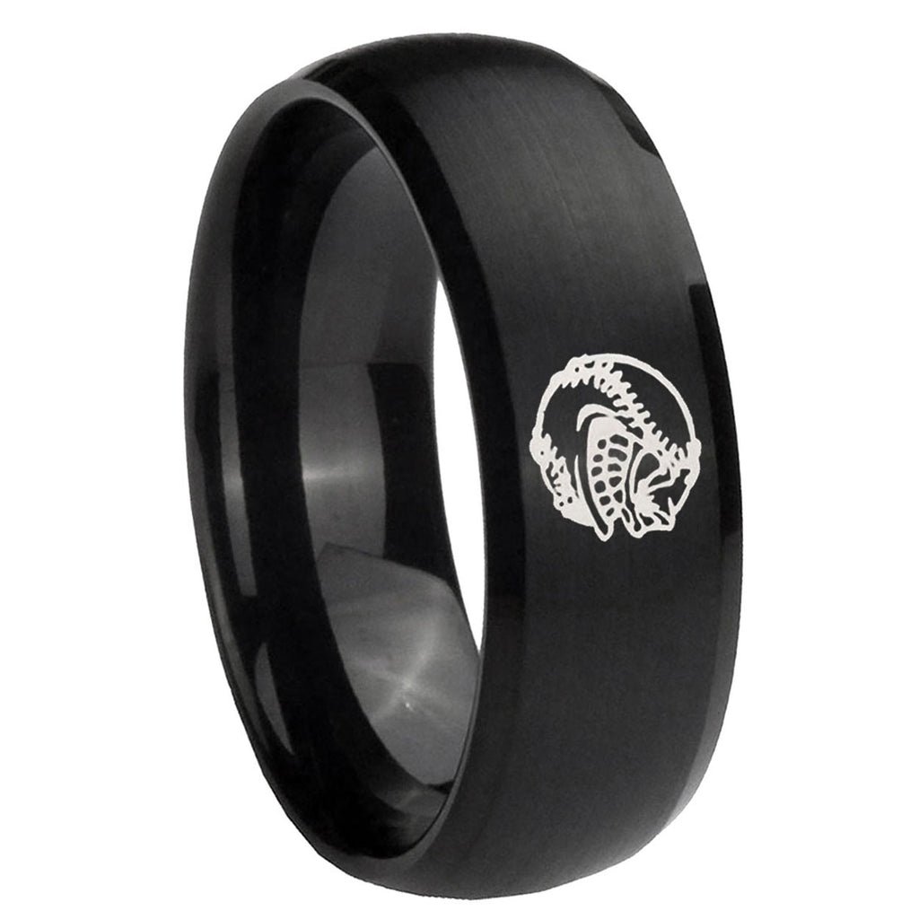 10mm Angry Baseball Dome Brush Black Tungsten Carbide Promise Ring