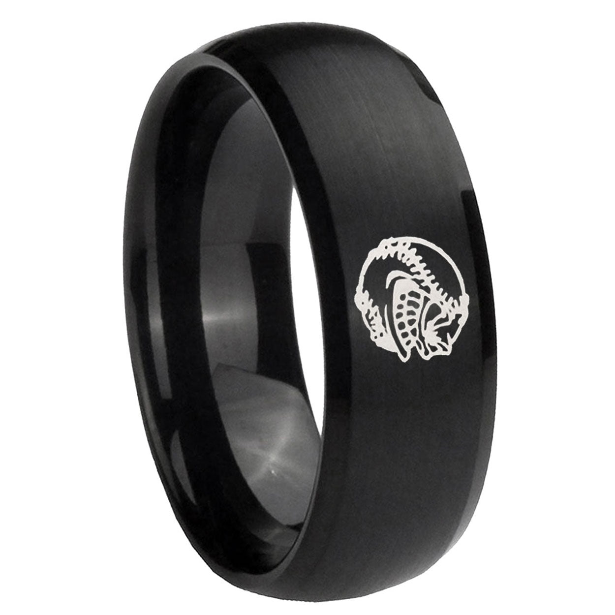 10mm Angry Baseball Dome Brush Black Tungsten Carbide Promise Ring