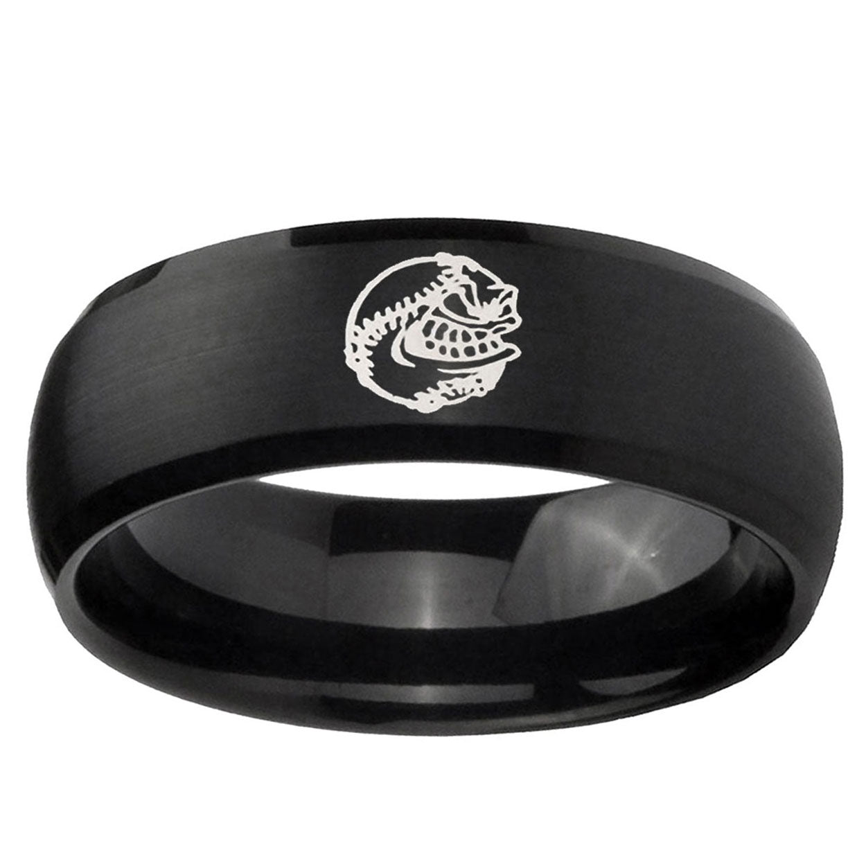 10mm Angry Baseball Dome Brush Black Tungsten Carbide Promise Ring