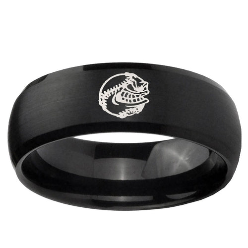 10mm Angry Baseball Dome Brush Black Tungsten Carbide Promise Ring