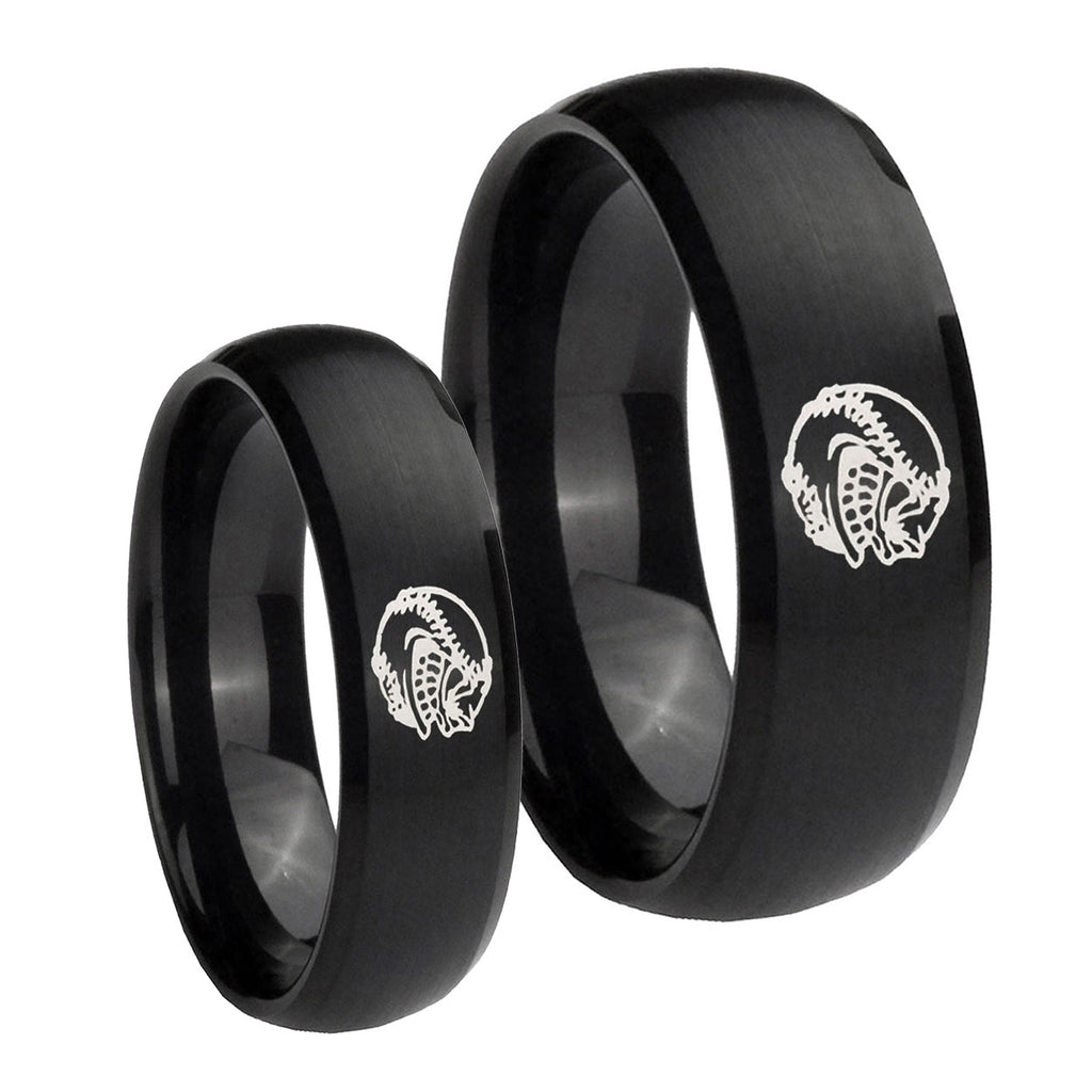 Angry Baseball Dome Brush Black Tungsten His And Hers Ring