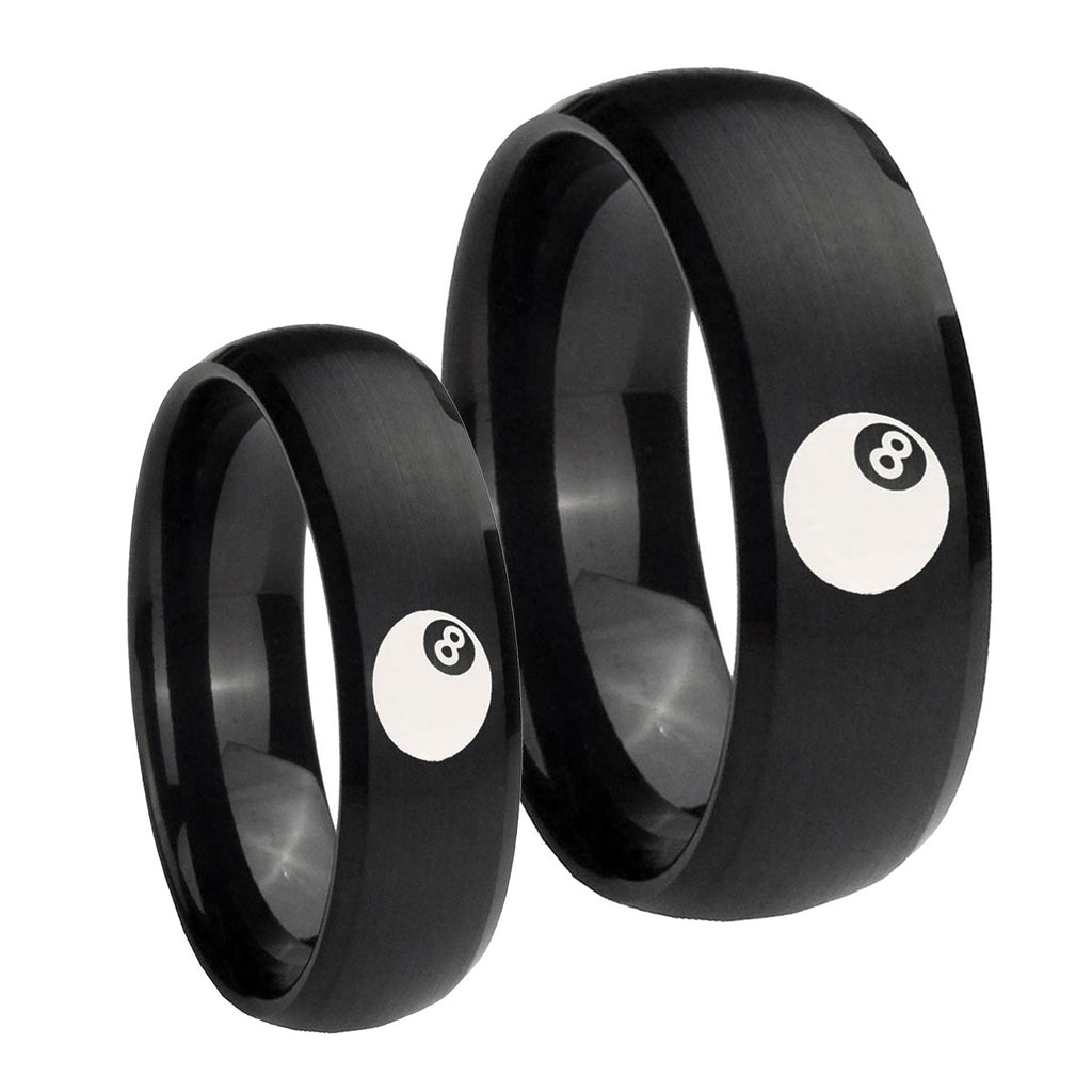 8 Ball Dome Brush Black Tungsten Matching Ring Set