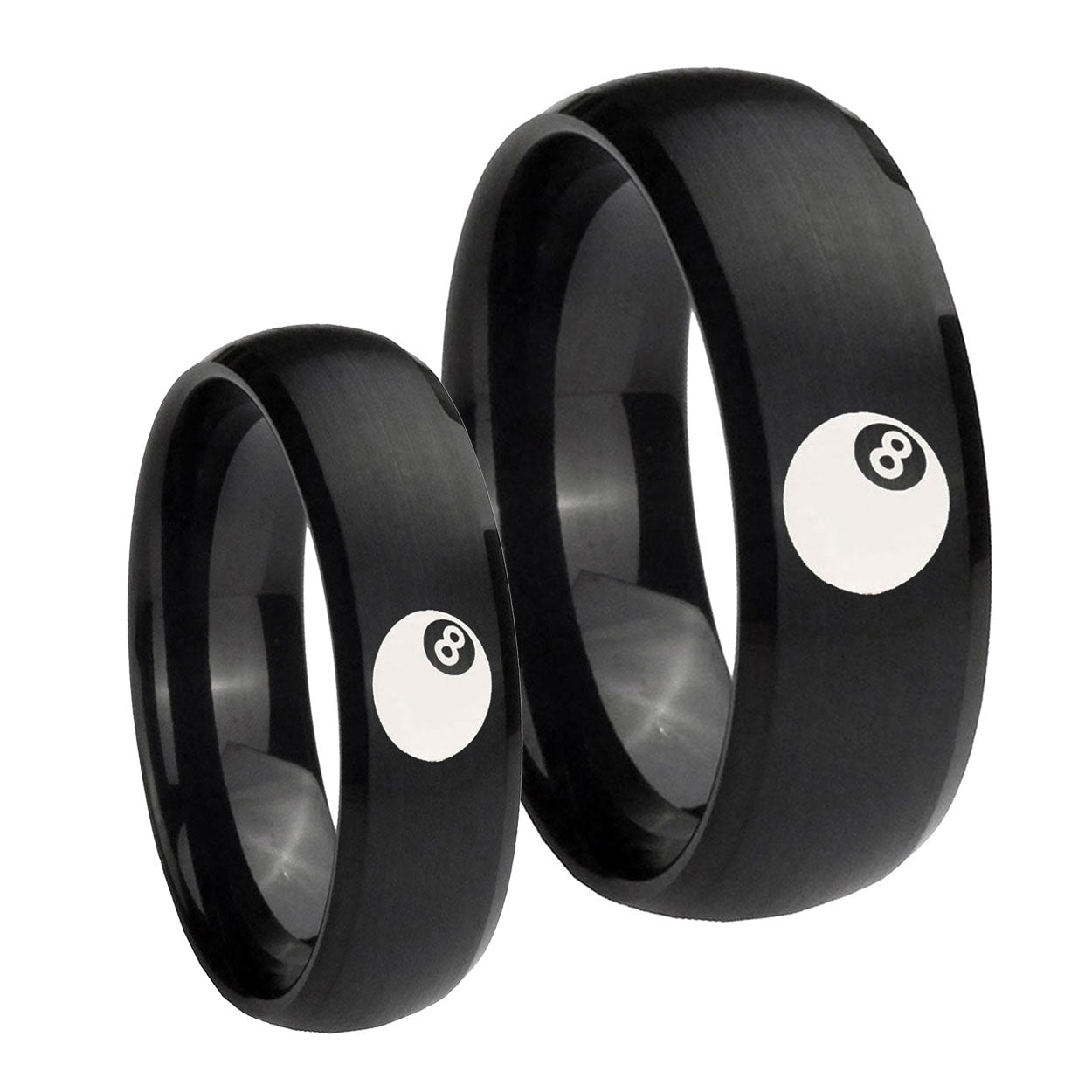 8 Ball Dome Brush Black Tungsten Matching Ring Set