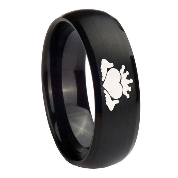 10mm-Claddagh-Design-Dome-Brush-Black-Tungsten-Carbide-Men's-Engagement-Ring
