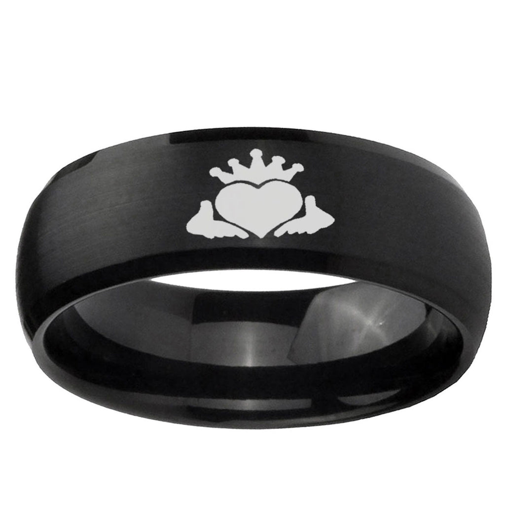 5MMCladdagh Design Dome Brush Black Tungsten Anniversary Ring