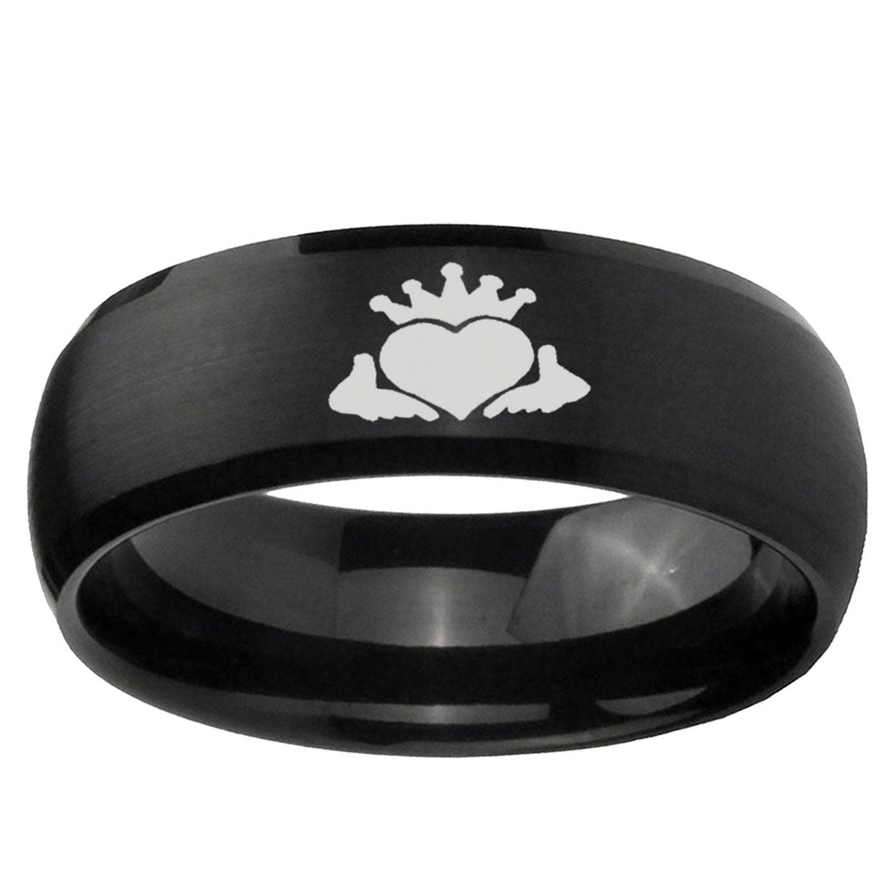 5MMCladdagh Design Dome Brush Black Tungsten Anniversary Ring