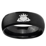 10mm Claddagh Design Dome Brush Black Tungsten Ring