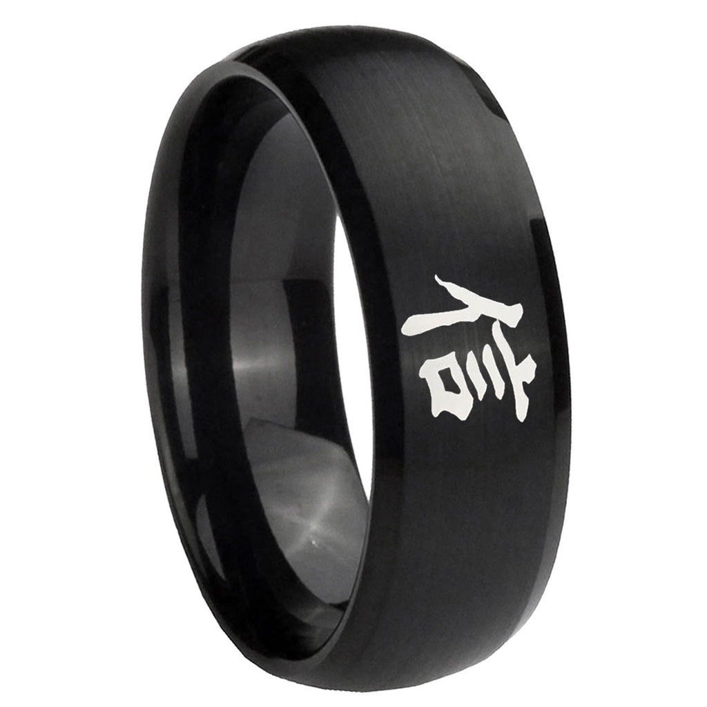 8MM Kanji Faith Dome Brush Black Tungsten Men's Engagement Band