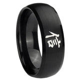 8mm Kanji Faith Dome Brush Black Tungsten Carbide Men's Engagement Band