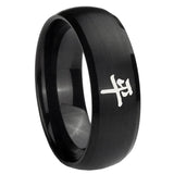 10mm Kanji Peace Dome Brush Black Tungsten Carbide Mens Ring Personalized