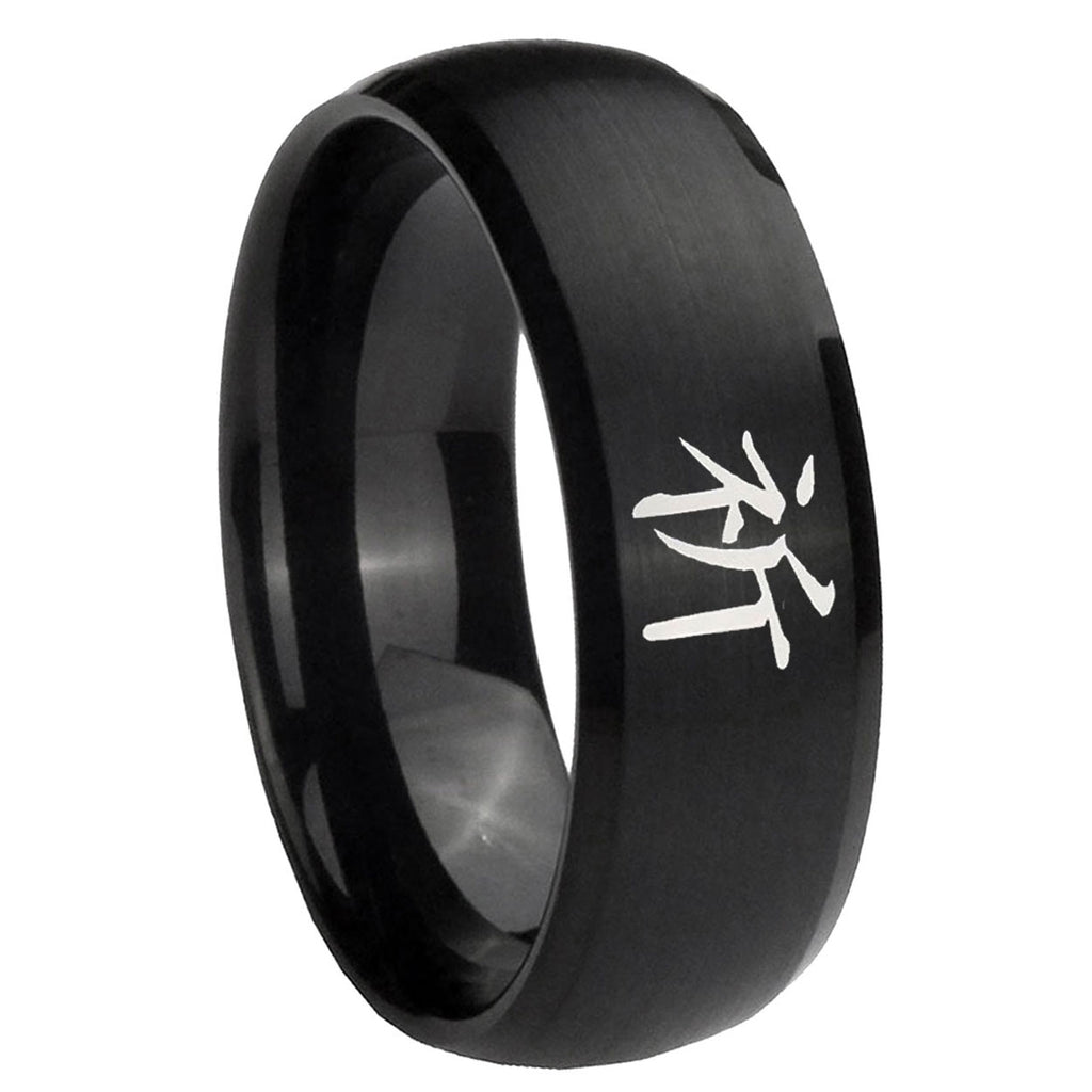 10mm Kanji Prayer Dome Brush Black Tungsten Carbide Custom Ring for Men