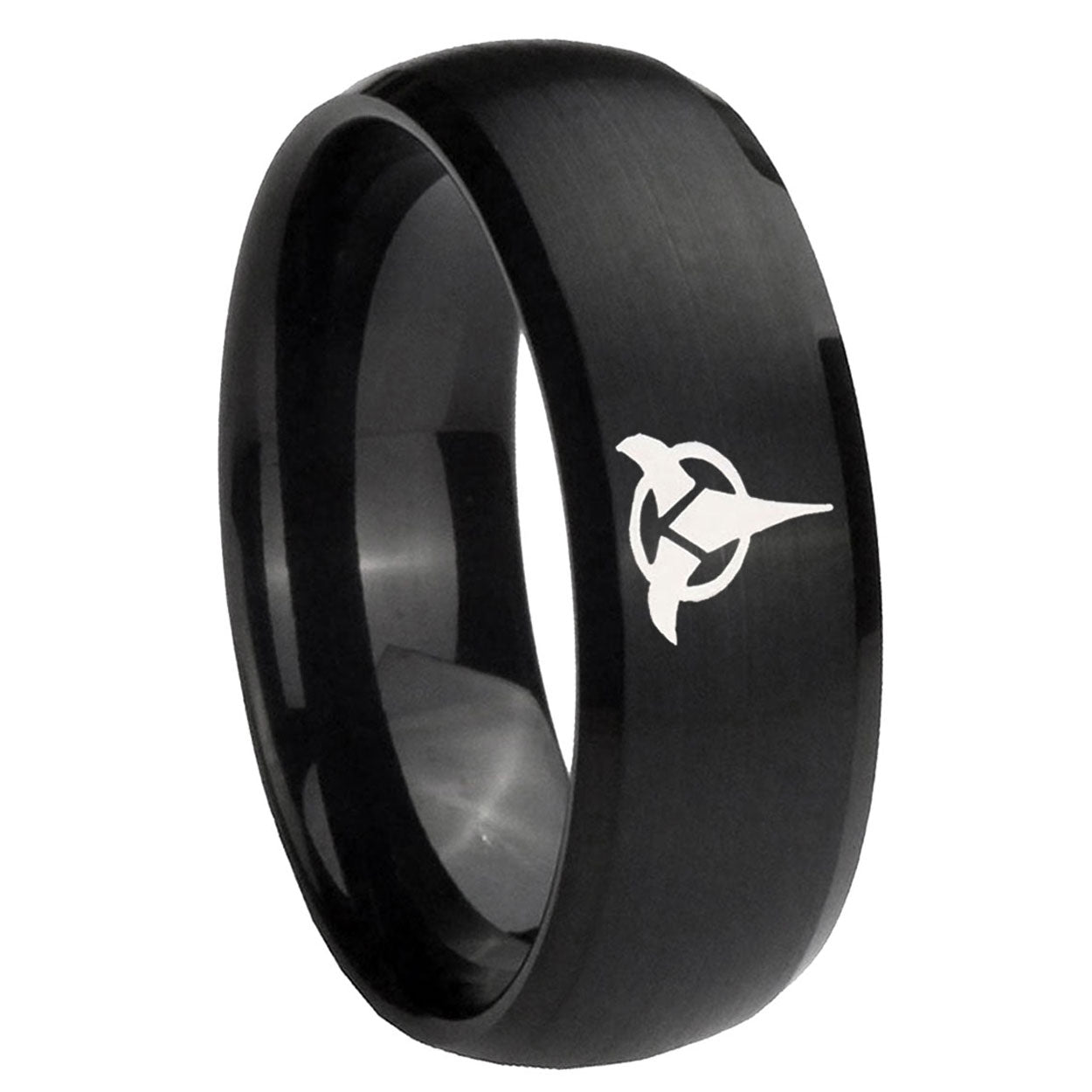 8MM Klingon Dome Brush Black Tungsten Custom Ring for Men