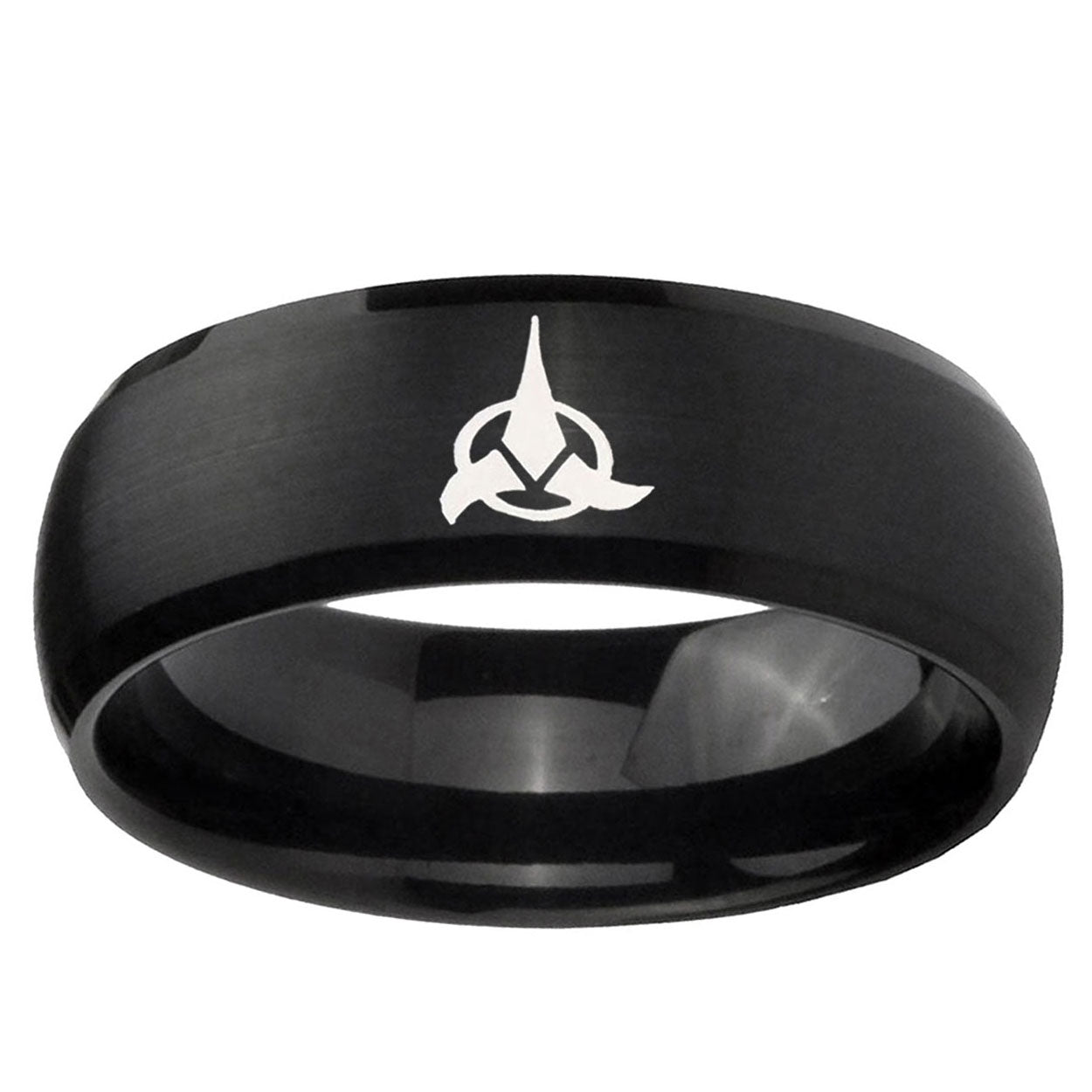 10mm Klingon Dome Brush Black Tungsten Ring