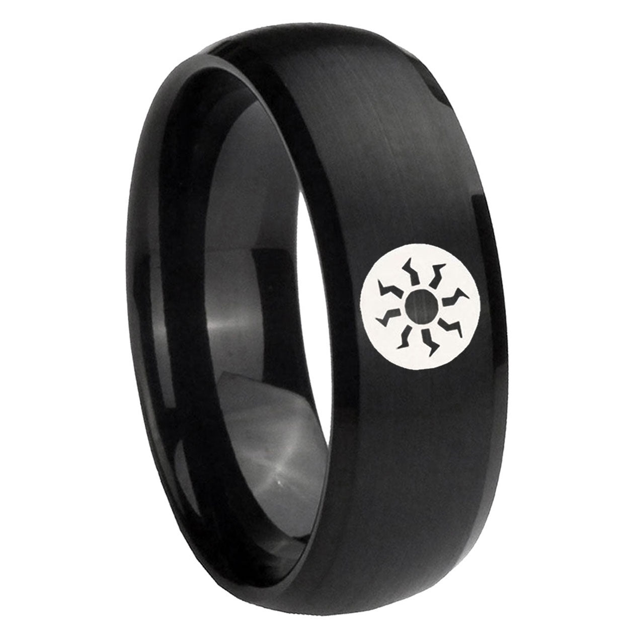 10mm Magic The Gathering Dome Brush Black Tungsten Carbide Personalized Ring