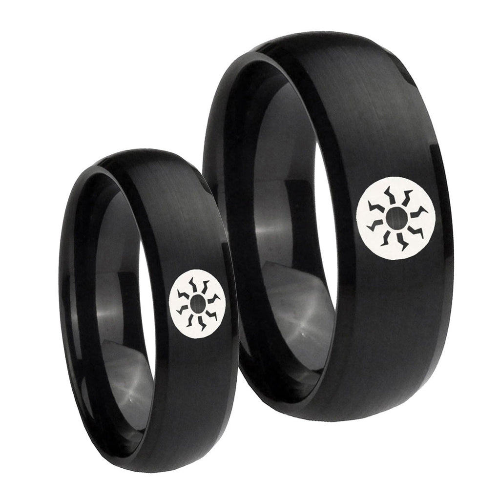 Magic The GatheRing Dome Brush Black Tungsten Bridal Band Set