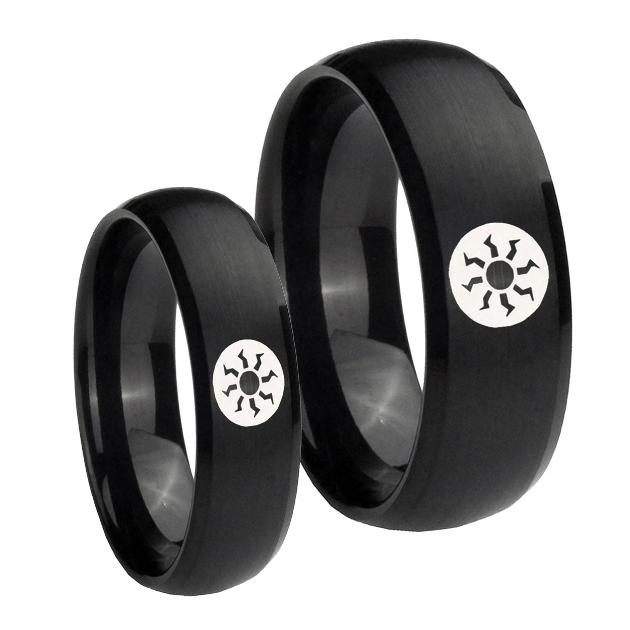 Magic The GatheRing Dome Brush Black Tungsten Bridal Band Set