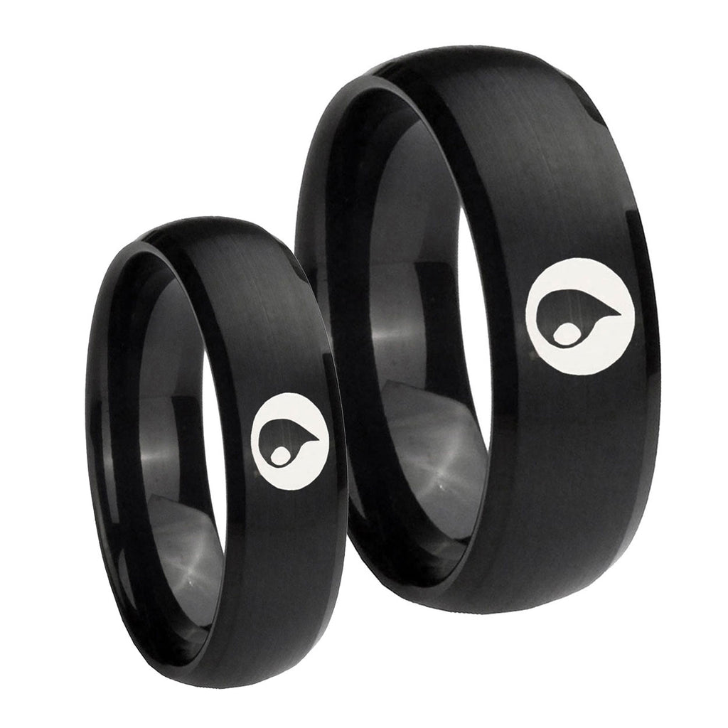 Magic GatheRing Dome Brush Black Tungsten Wedding Band Set