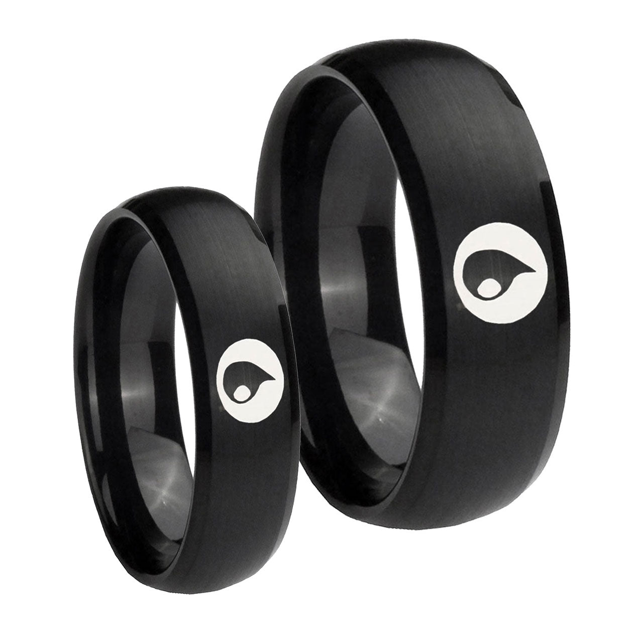 Magic GatheRing Dome Brush Black Tungsten Wedding Band Set