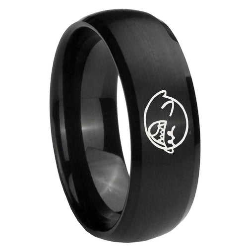 10mm Mario Boo Ghost Dome Brush Black Tungsten Carbide Engraved Ring