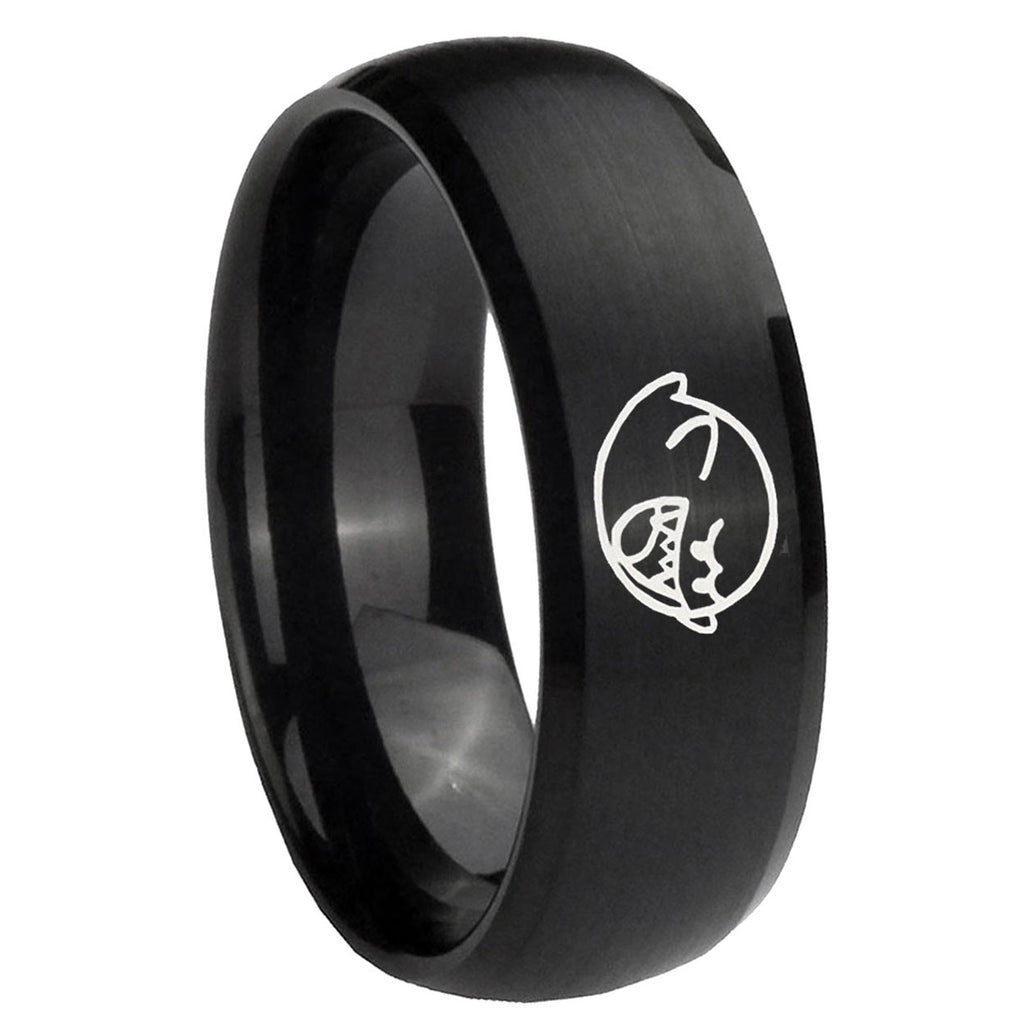 8MM Mario Boo Ghost Dome Brush Black Tungsten Wedding Ring