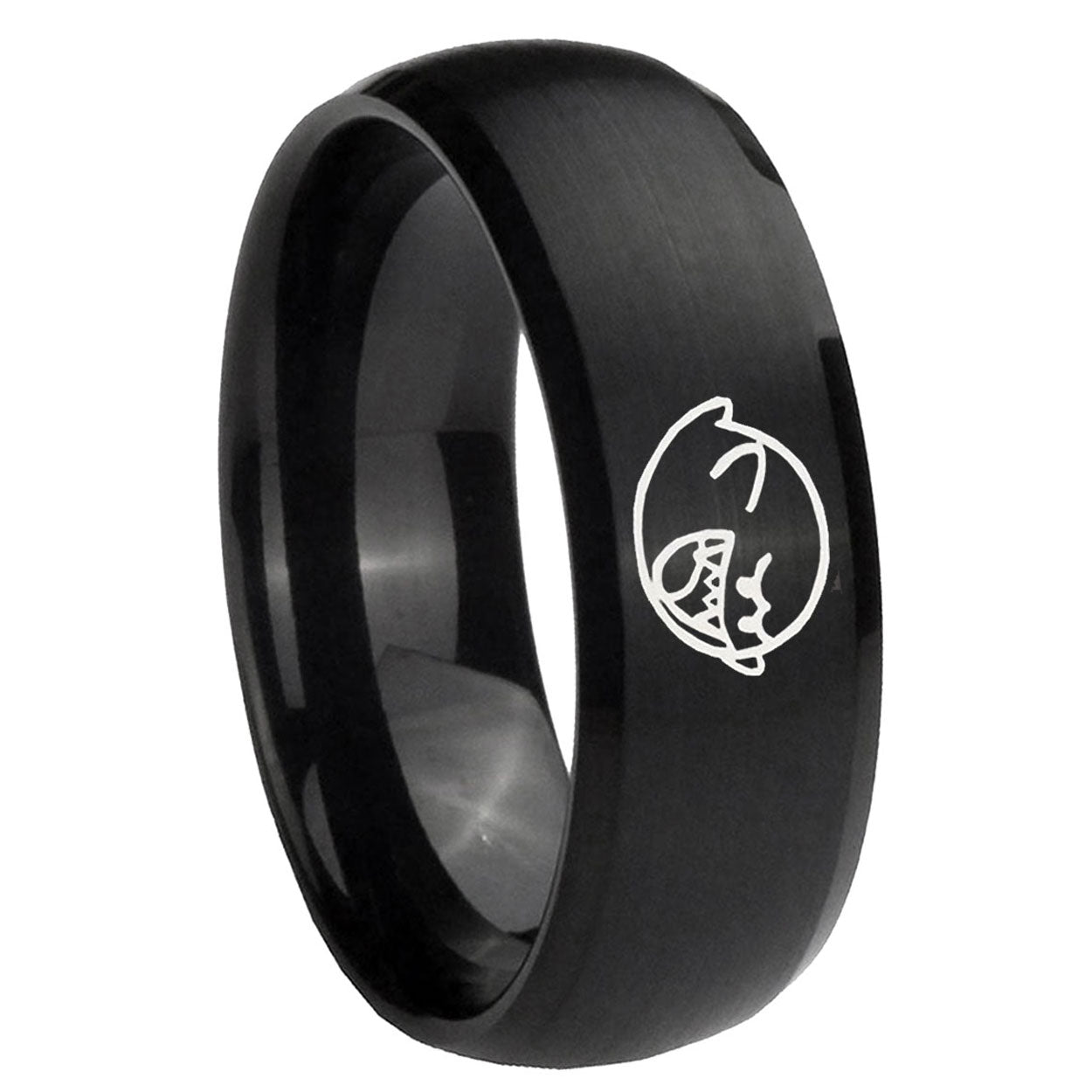 8MM Mario Boo Ghost Dome Brush Black Tungsten Wedding Ring