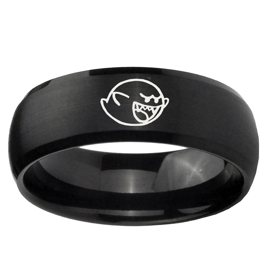 10mm Mario Boo Ghost Dome Brush Black Tungsten Ring