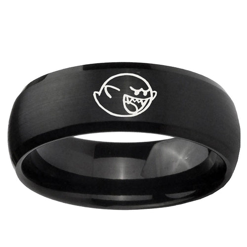 10mm Mario Boo Ghost Dome Brush Black Tungsten Ring