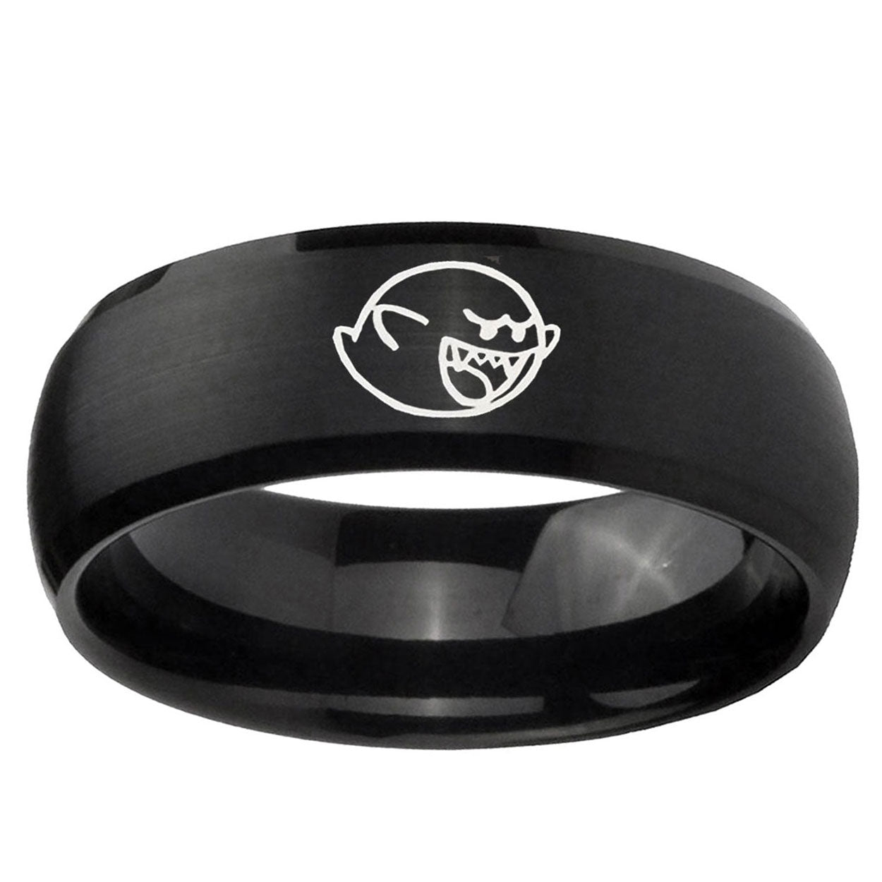 5MMMario Boo Ghost Dome Brush Black Tungsten Wedding Ring