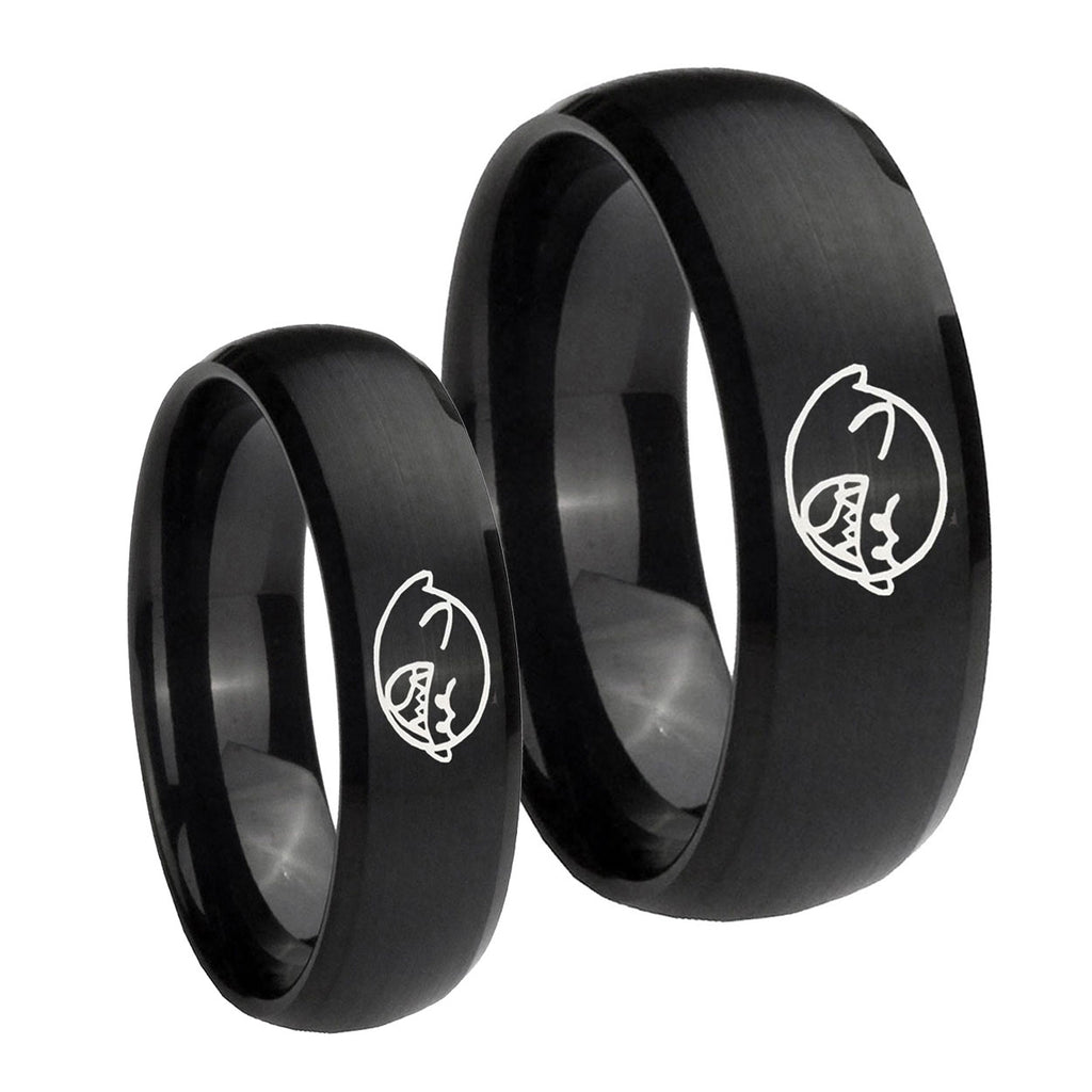 Mario Boo Ghost Dome Brush Black Tungsten Mens Set Rings