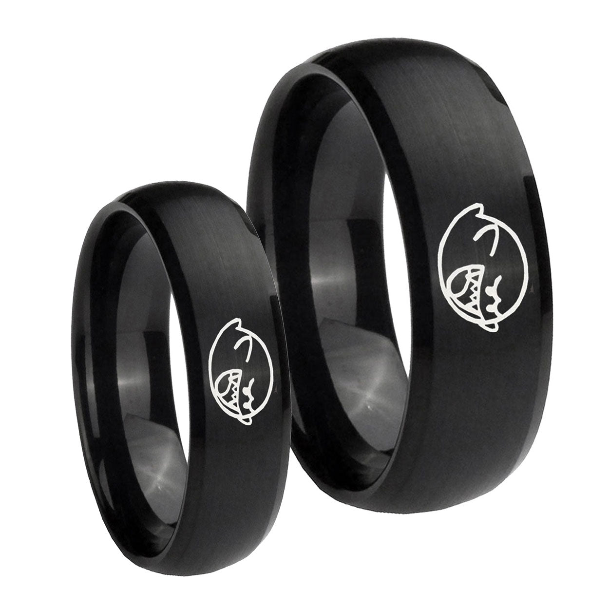 Mario Boo Ghost Dome Brush Black Tungsten Mens Set Rings
