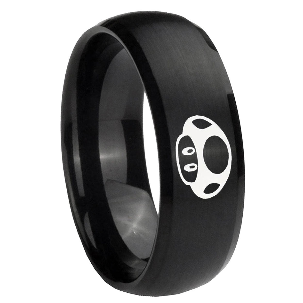 8MM Mario Mushroom Dome Brush Black Tungsten Mens Ring Personalized