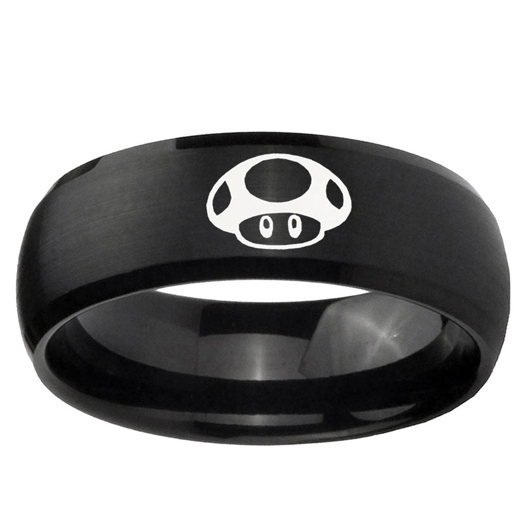 10mm Mario Mushroom Dome Brush Black Tungsten Ring