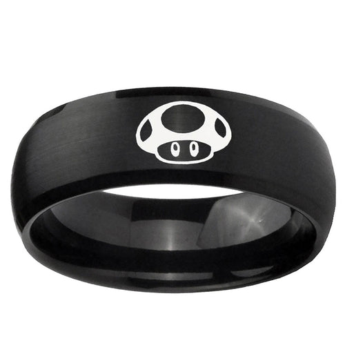 10mm Mario Mushroom Dome Brush Black Tungsten Ring